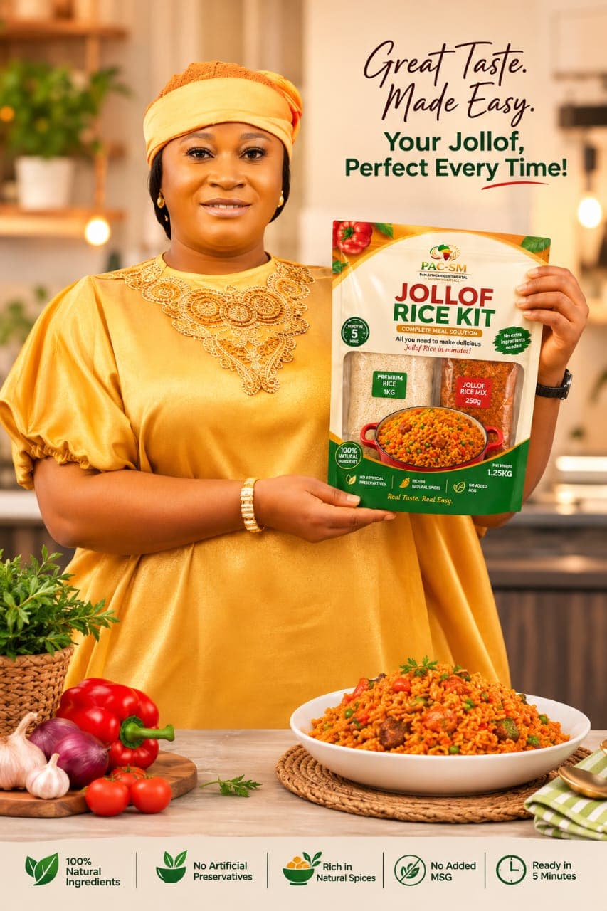 PAC-SM Jollof Rice Kit advert—great taste made easy
